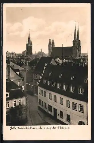 AK Halle / Saale, Blick vom Dom auf die fünf Türme