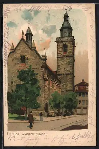 Künstler-AK Alexander Marcks: Erfurt, Strassenpartie an der Wigbertikirche