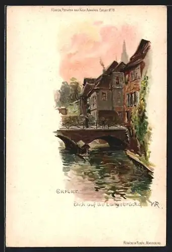 Lithographie Erfurt, Blick auf die Langebrücke