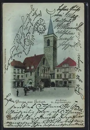 Mondschein-AK Erfurt, Die St. Aegidienkirche in der Altstadt