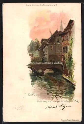 Lithographie Erfurt, Blick auf die Langebrücke
