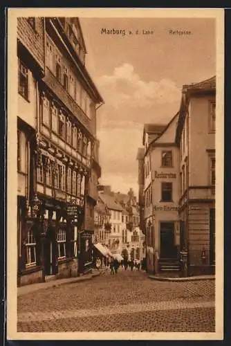 AK Marburg a. d. Lahn, Restaurant H. Schirmer und die Bierhalle Bopp in der Reitgasse