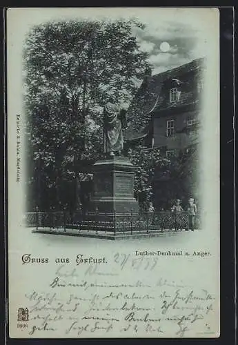 Mondschein-AK Erfurt, Luther-Denkmal a. Anger