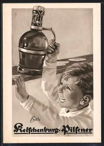 AK Brauerei-Werbung, Ketschenburg-Pilsener, Junge holt in der Kneipe für seinen Vati Bier