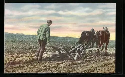 AK Pflügender Bauer mit Pferdegespann