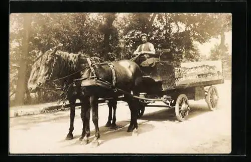 Foto-AK Bauer im Pferdewagen auf einer Strasse