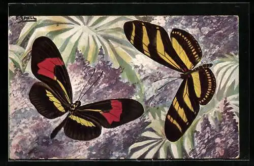 Künstler-AK Gemusterte Schmetterlinge