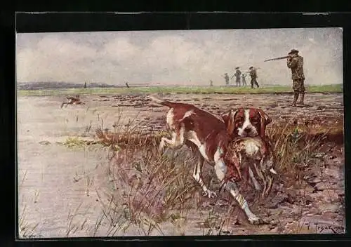 AK Jäger bei der Hasenjagt mit Jagdhund