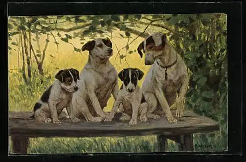 Künstler-AK Terrier mit Welpen