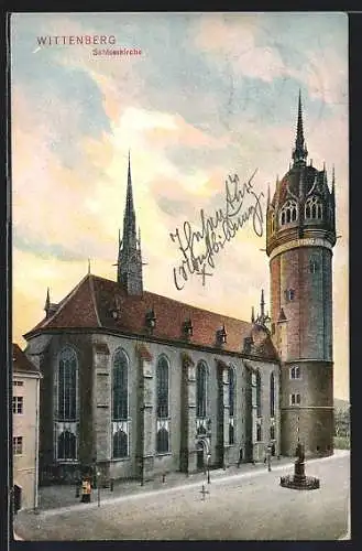 AK Wittenberg / Lutherstadt, Partie an der Schlosskirche