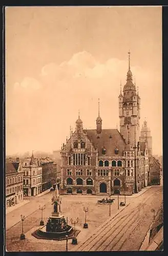 AK Dessau, Denkmal vor dem Rathaus