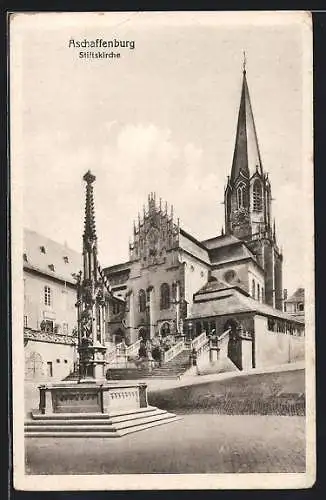 AK Aschaffenburg, Brunnen vor der Stiftskirche