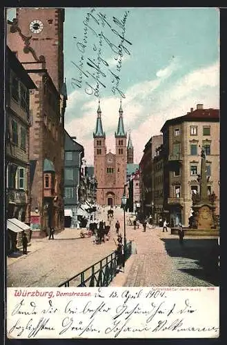 AK Würzburg, Domstrasse mit Blick zum Dom