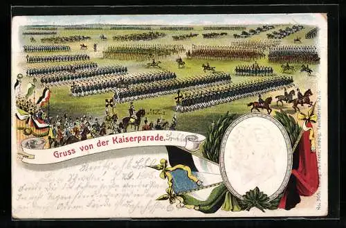 Lithographie Kaiserparade beim Kaisermanöver, Fahne