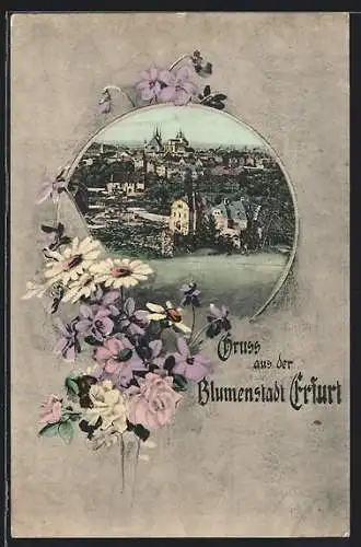 AK Erfurt, Totalansicht mit bunten Blumen