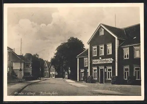 AK Rhoda i. Westf., Das Hotel Allerbeck an der Bahnhofstrasse