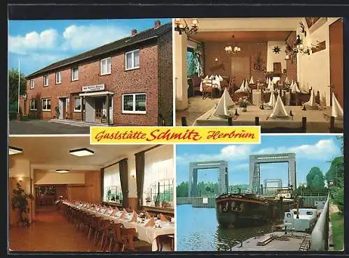 AK Herbrum /Papenburg, Die Gaststätte Schmitz, Herzogstrasse 101, mit Speisesaal, Schleuse