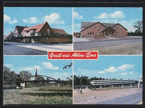 AK Ahlen / Emsl., Edeka-Filiale, Bahnhofstrasse 9, Hochbahn, Eisenbahnbrücke