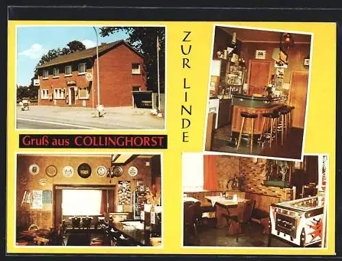 AK Collinghorst, Die Gaststäte Zur Linde mit Gaststube und Bar, Inh. Familie Streufert