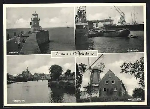 AK Emden i. Ostfriesland, Westmole, Binnenhafen, Falderndelft, Weizenmühle