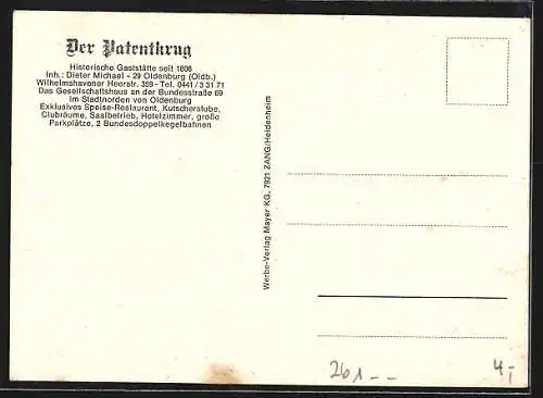 AK Oldenburg i. O., Gasthaus Der Patentkrug, mit Innenansichten