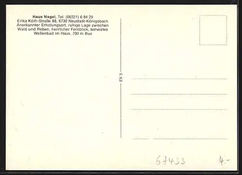 AK Neustadt-Königsbach / Haardt, Pension Haus Nagel, Erika Köth-Strasse