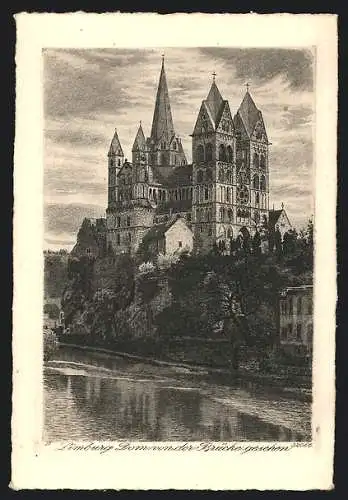 Künstler-AK Limburg / Lahn, Dom von der Brücke gesehen