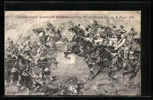 Künstler-AK Vionville-Mars-la-tour, Kürassier-Angriff am 16. August 1870, Bredow`sche Kavalleriebrigade