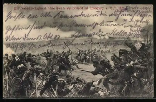Künstler-AK Champigny, Grenadier-Regiment König Karl in der Schlacht am 30.11.1870