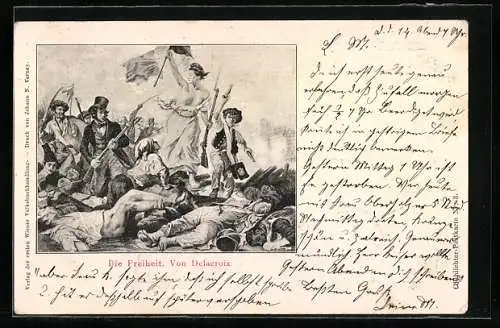 Künstler-AK Julirevolution 1830, Die Freiheit, gefallene Soldaten und Sieger