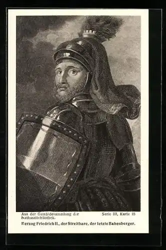 Künstler-AK Portrait von Herzog Friedrich II., der Streitbare, der letzte Babenberger in Rüstung