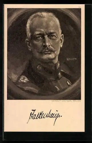 Künstler-AK Karl Bauer: Portrait des Generals von Falkenhayn in Uniform