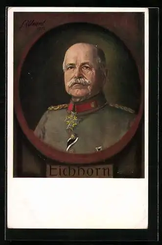 Künstler-AK General von Eichhorn mit Pour le Mérite