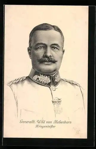 Künstler-AK Generalleutnant Wild von Hohenborn in Uniform, Kriegsminister mit Eisernem Kreuz