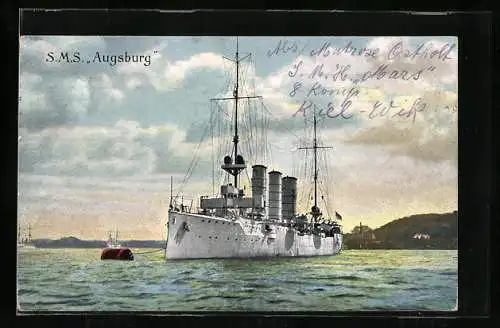 AK Kriegsschiff SMS Augsburg, Bugansicht