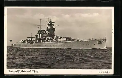AK Panzerschiff Admiral Scheer auf hoher See