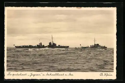 AK Torpedoboot Jaguar und Schnellboot auf See