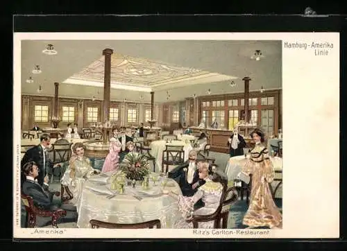 AK Passagierschiff Amerika, Ritz`s Carlton-Restaurant, Innenansicht