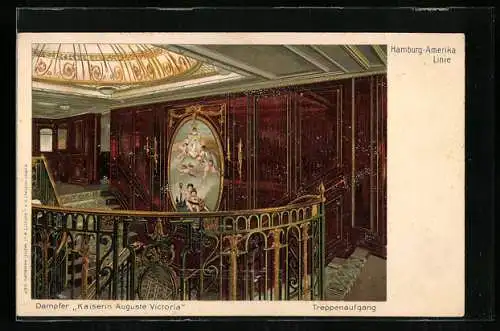 AK Treppenaufgang im Dampfer Kaiserin Auguste Victoria, Passagierschiff