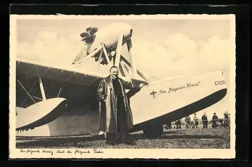 AK Fliegender Pater Paul Schulte mit seinem Wasserflugzeug Das fliegende Kreuz