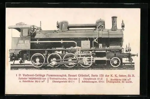 AK Personenzuglokomotive Bauart Gölsdorf Serie 170 der K. K. österr. St. B.