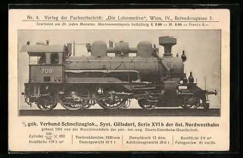 AK 2 /5 gek. Verbund-Schnellzuglok., System Gölsdorf, Serie XVI b der öst. Nordwestbahn