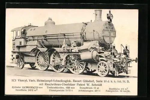 AK Schnellzuglokomotive Bauart Gölsdorf Serie 10 der k. k. öst. St. B.
