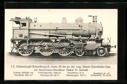 AK Schnellzuglokomotive Serie 36 der pr. öst. ung. Staats-Eisenbahn-Ges.