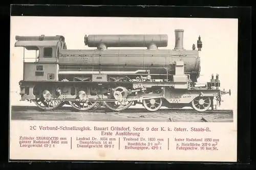 AK Schnellzuglokomotive Bauart Gölsdorf Serie 9 der K. k. österr. Staats-B.