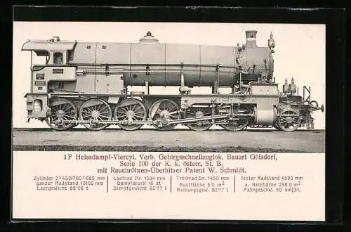 AK Gebirgsschnellzuglokomotive Bauart Gölsdorf Serie 100 der K. k. österr. St. B.