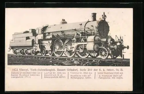 AK Schnellzuglokomotive Bauart Gölsdorf Serie 210 der K. k. österr. St. B.