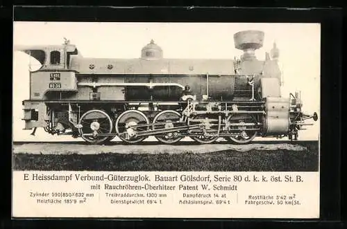 AK E Heissdampf Verbund-Güterzuglok. Bauart Gölsdorf, Serie 80 der österr. Staatsbahn