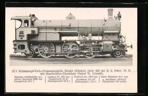 AK Österreichische Eisenbahn, 1C1 Heissdampf-Verb.-Personenzuglokomotive, Bauart Gölsdorf, Serie 429