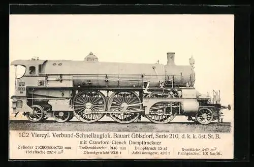 AK 1C2 Viercyl. Verbund-Schnellzuglokomotive, Serie 210, österreichische Eisenbahn
